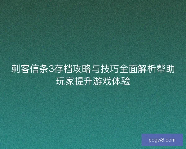 刺客信条3存档攻略与技巧全面解析帮助玩家提升游戏体验