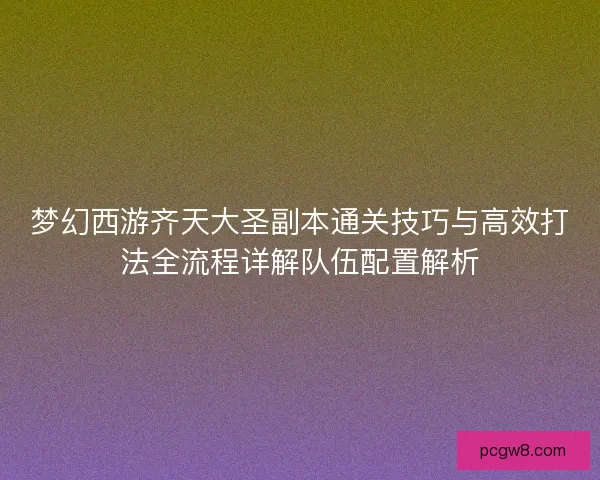 梦幻西游齐天大圣副本通关技巧与高效打法全流程详解队伍配置解析